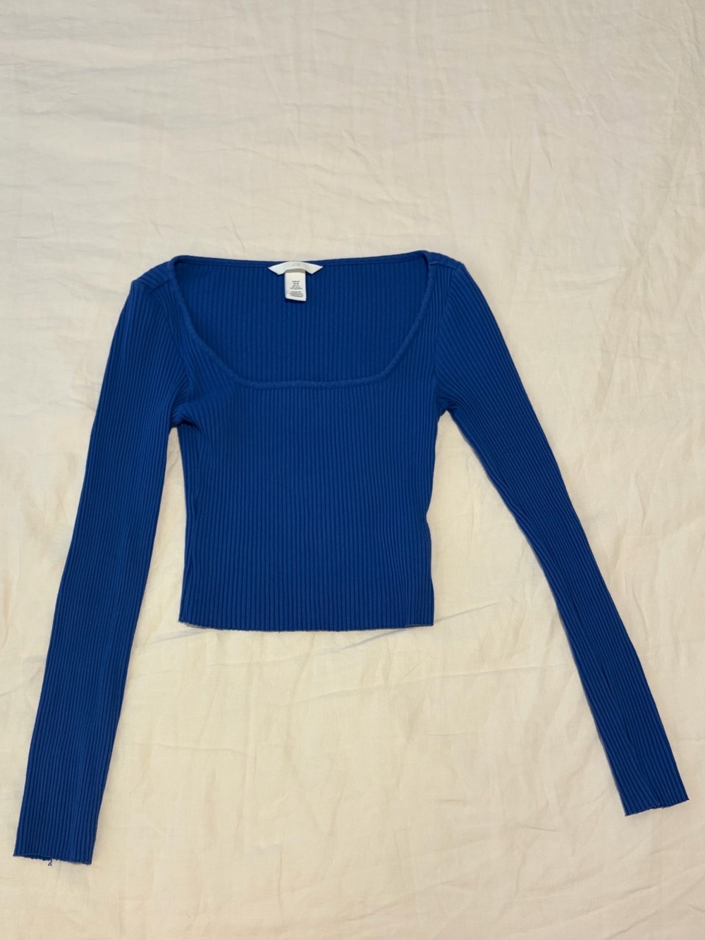 H&M Ribbed Square Neck Long Sleeve Crop Top - Blue size xs